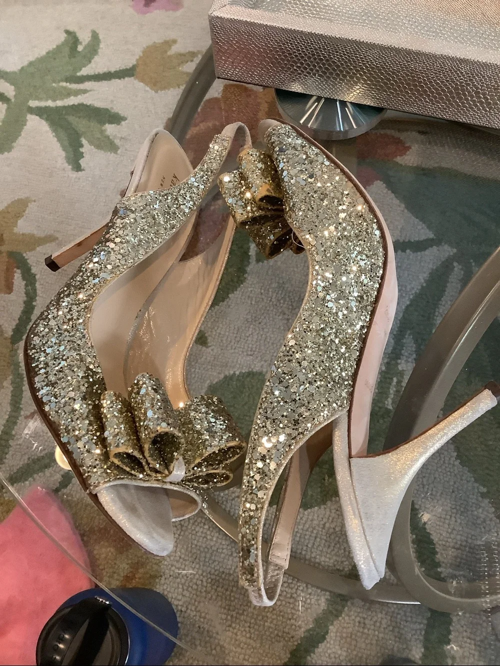 kate spade Charyl Sequin Slingback Peep-Toe Heel with Bow Accent Size 8